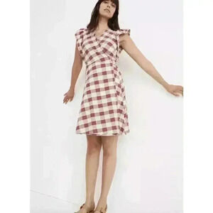 Madewell Womens Gingham Ruffled Wrap Mini Dress Size XS NWT Plaid Lined Preppy